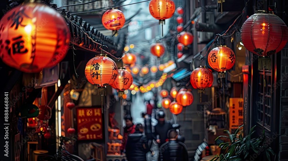 Red Lanterns Illuminating a Chinese Alleyway Red Lanterns Illuminating a Chinese Alleyway