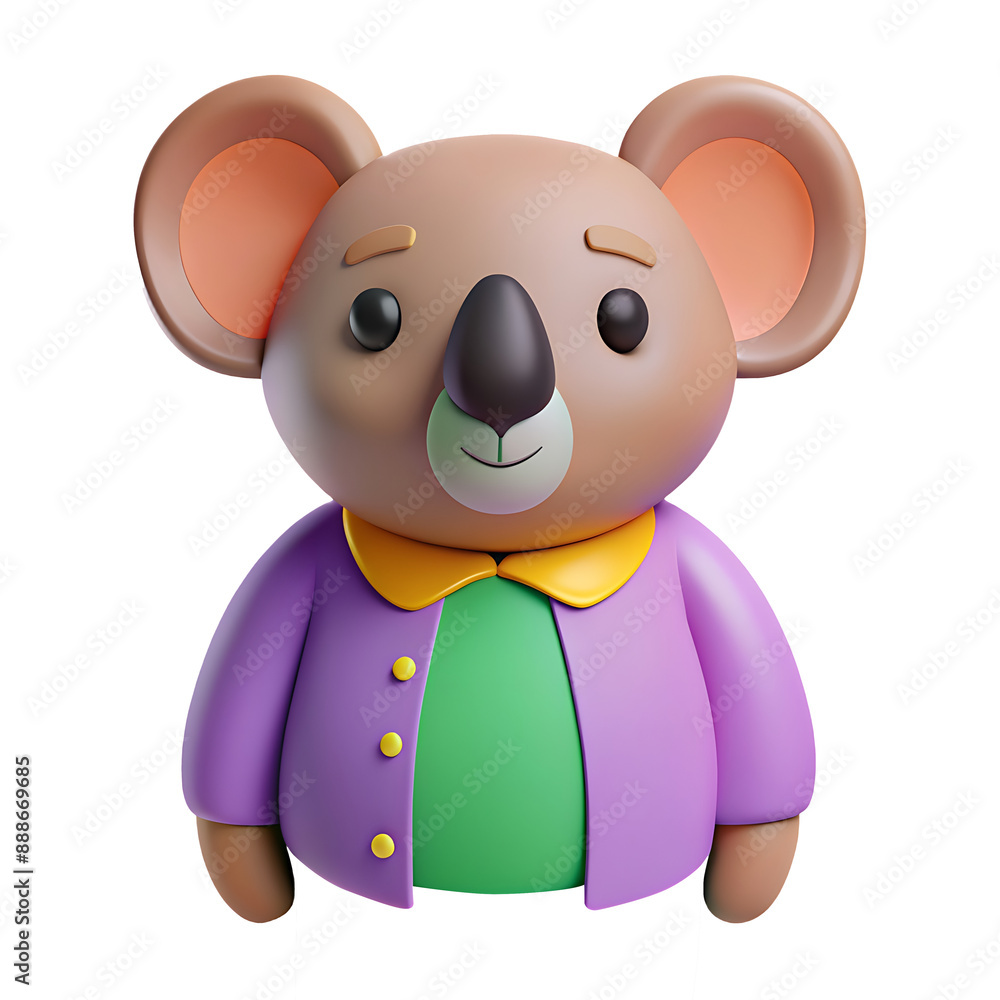 Fototapeta premium koala icon soft purple and orange color in plastic 3d style