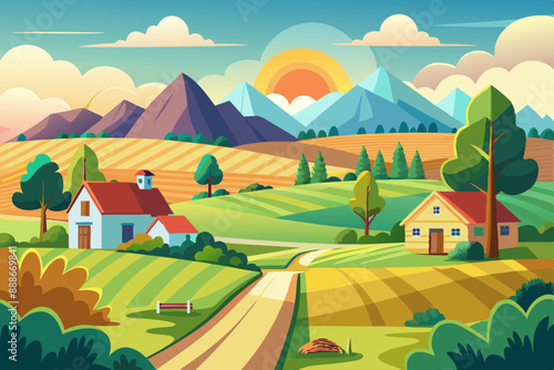 Explore Stunning Rural Landscapes: Beautiful Summer Countryside Illustrations & Scenic Artwork