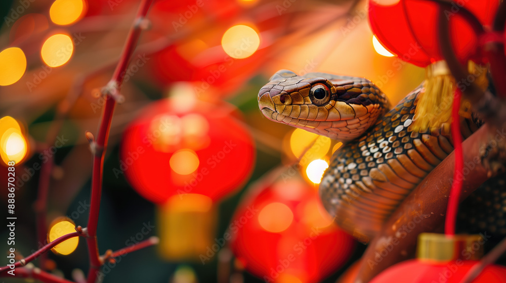 Snake Character and Decorative Lantern in Chinese New Year Theme Snake Character and Decorative Lantern in Chinese New Year Theme