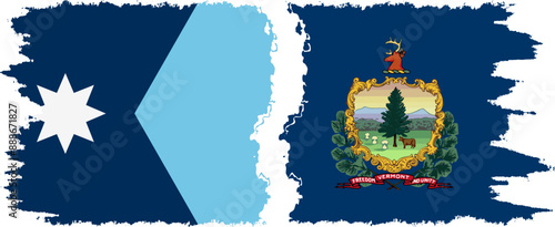 Vermont and Minnesota states grunge brush flags connection, vector