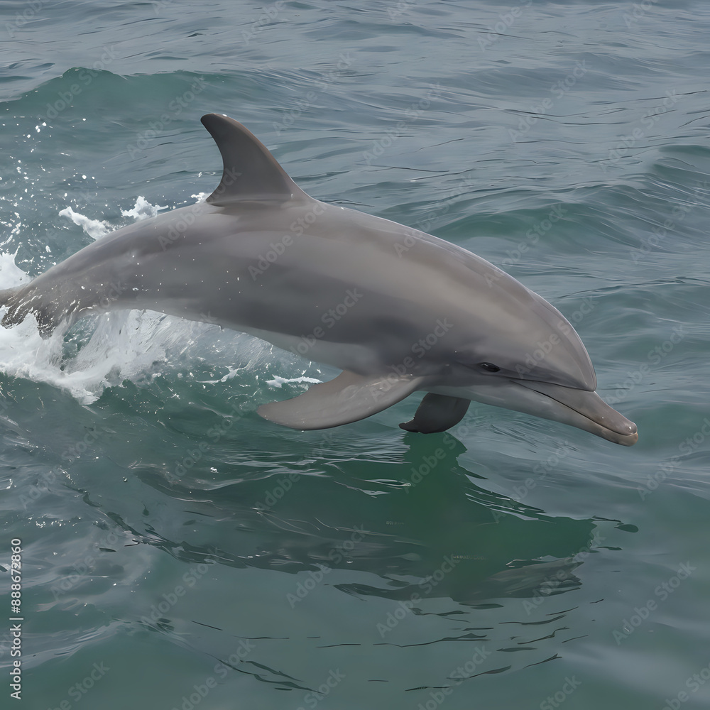 Fototapeta premium dolphin jumping out of the water with its head above the water