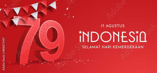 Translation : Happy Independence Day of Indonesia Vector Illustration. Suitable for Template Poster Banner Design.