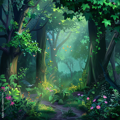 Beautiful fantasy tropical forest nature animated background design