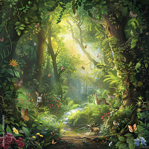 Beautiful fantasy tropical forest nature animated background design