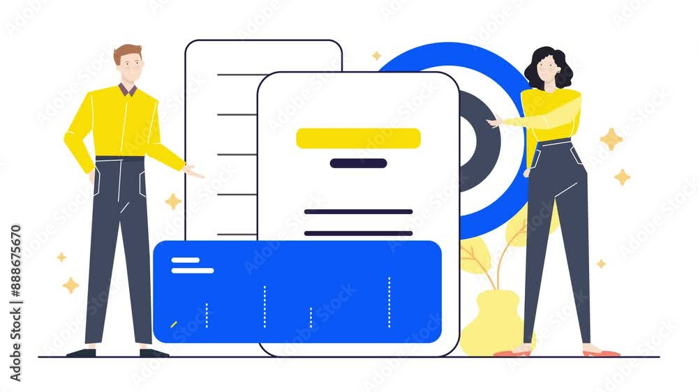 illustration of people with business growth graphic data animated video illustration of people with business growth graphic data animated video