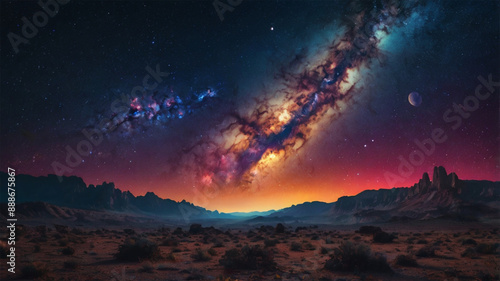 Art blending colorful of a milky way with planets around it