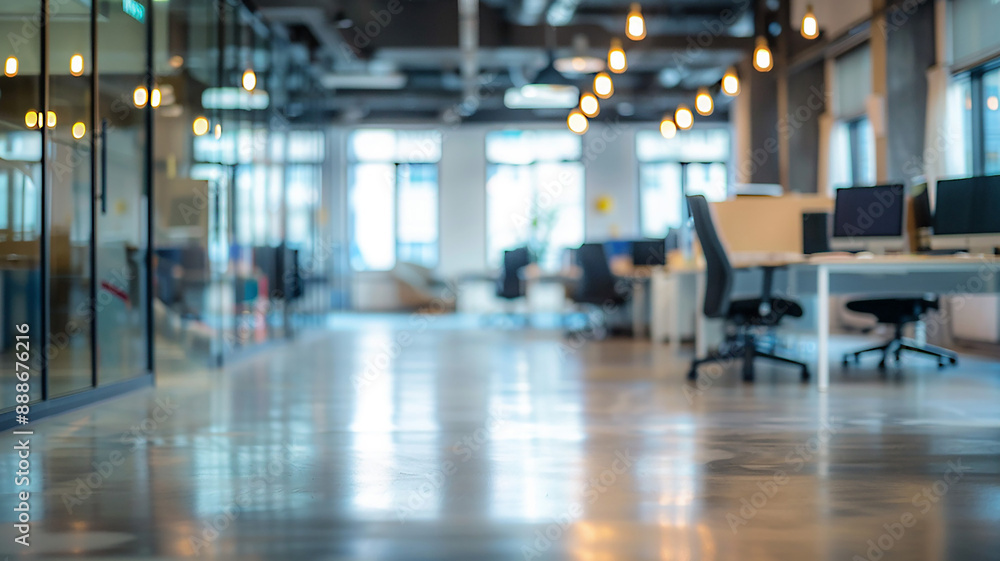 Modern office space blurred, no people, clean design Modern office space blurred, no people, clean design