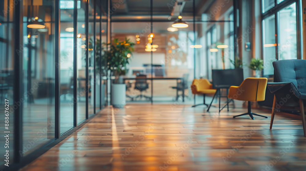 Blurry empty office interior, contemporary and sleek Blurry empty office interior, contemporary and sleek