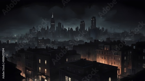 A noir-style photograph, a dark street view of a city, gotham style photo