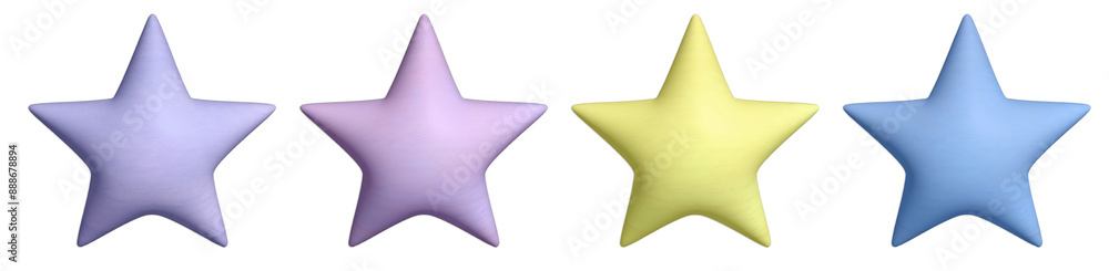 Obraz premium 色とりどりの立体的に膨らんだ木目柄の星マークのアイコンのセット