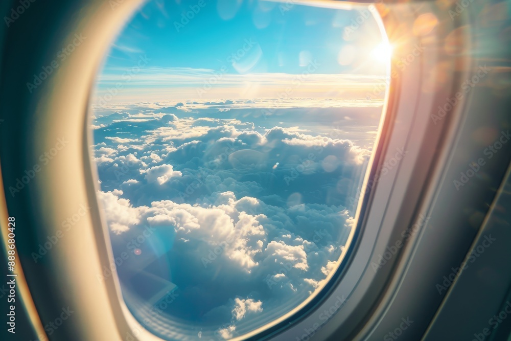 Passenger airplane viewpoint from high above admiring beautiful sky scenery Passenger airplane viewpoint from high above admiring beautiful sky scenery