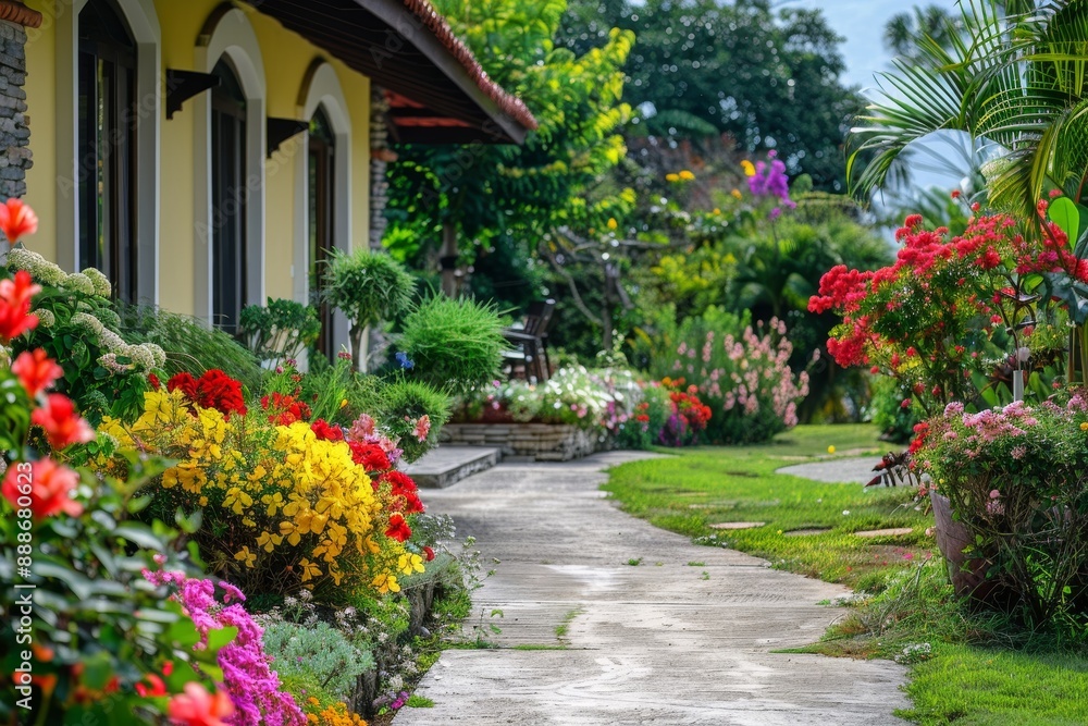 Fototapeta premium Path with flower decorations at a country estate