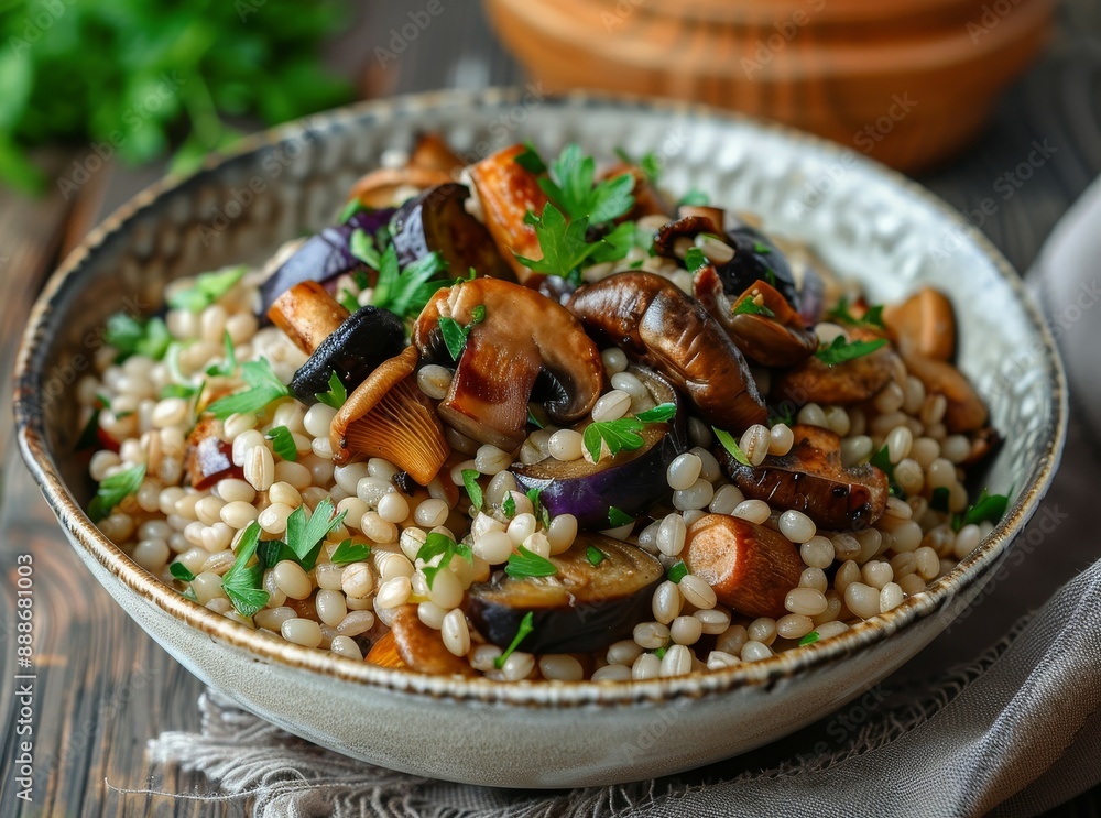Pearl barley eggplant and mushroom salad Pearl barley eggplant and mushroom salad