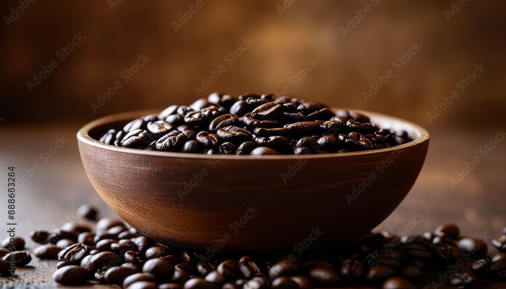 photo dark coffee beans in a bowl on a brown table photo dark coffee beans in a bowl on a brown table