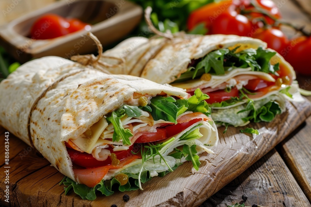 Wholesome club sandwich in pita roll Wholesome club sandwich in pita roll