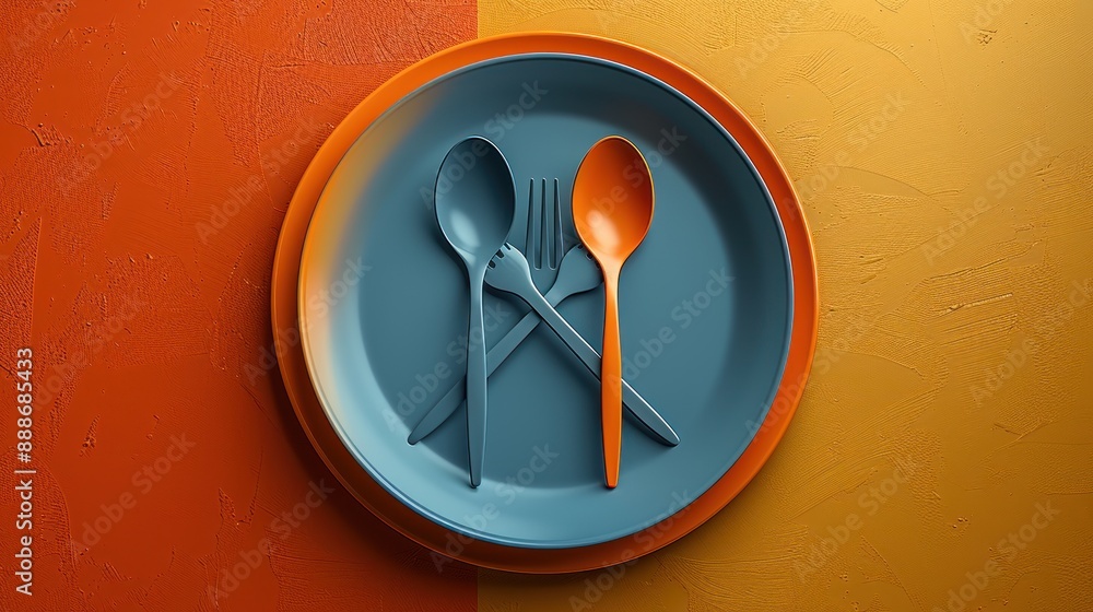 Blue and Orange Plate with Cutlery Blue and Orange Plate with Cutlery