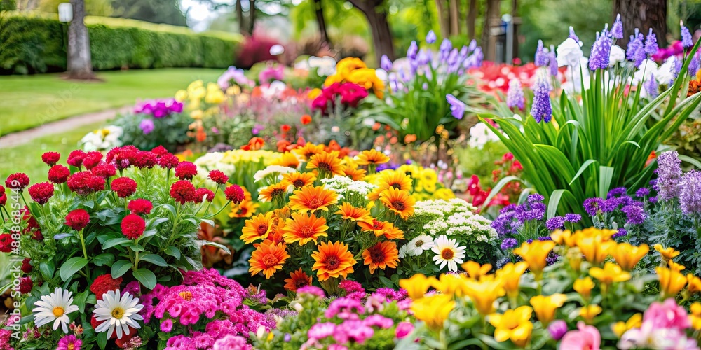 Vibrant and colorful flowers in a beautiful and lush garden setting, blooms, nature, floral, garden, botanical, fresh Vibrant and colorful flowers in a beautiful and lush garden setting, blooms, nature, floral, garden, botanical, fresh