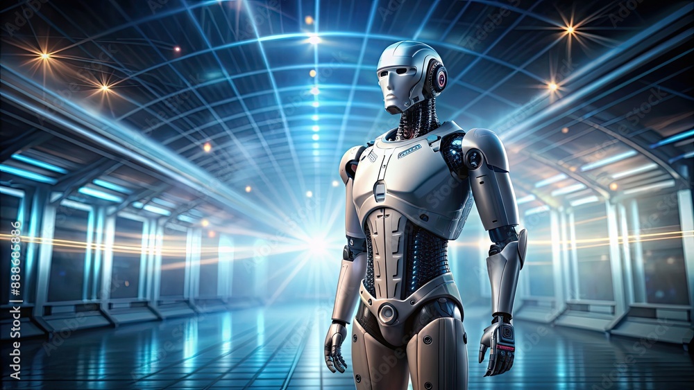 Humanoid robot standing against a futuristic background , robot, technology, artificial intelligence, futuristic Humanoid robot standing against a futuristic background , robot, technology, artificial intelligence, futuristic