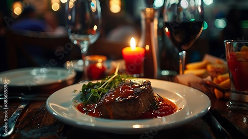 Obraz na płótnie A meal dish with a candle and a ketchup cup on it w salonie