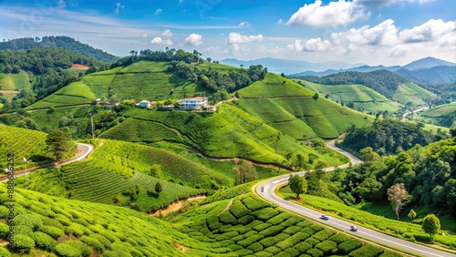 Idyllic landscape of lush green hills and winding roads in Amboori, Trivandrum, scenic, beautiful, scenery, Amboori photo