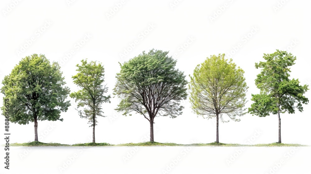 Fototapeta premium Set beautiful trees isolated on white background