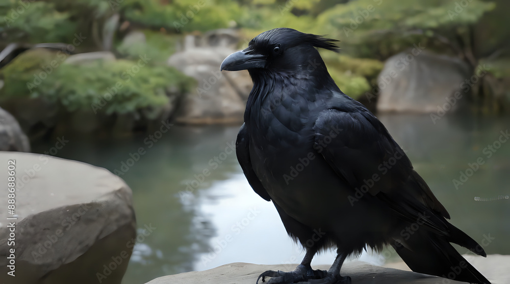 Obraz premium a black bird that is sitting on a rock