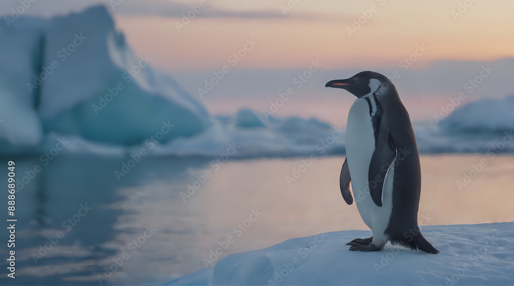 Obraz premium penguin standing on iceberg with water and iceberg in background