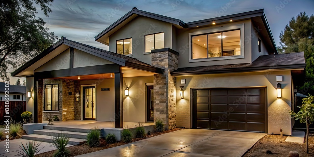 Fototapeta premium Contemporary home renovation with sleek lines, neutral colors, and high-tech smart home features, modern