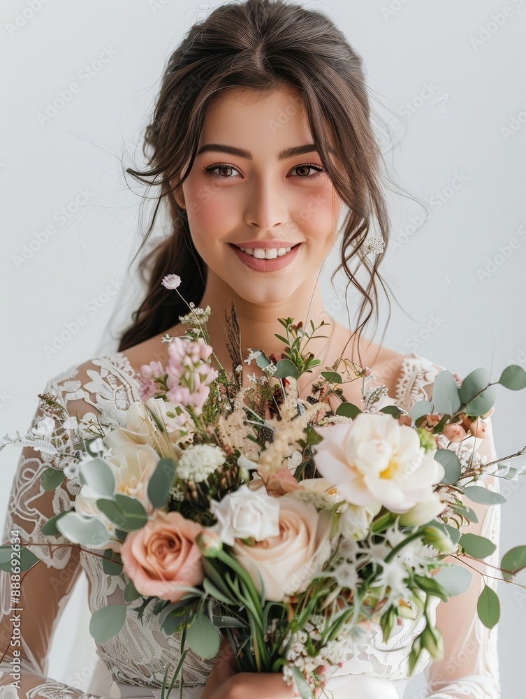 European woman holding a bouquet of flowers lookin 363 woman, flowers, bouquet, beauty, flower, smiling, face, hair, bride, people, rose, person, smile, fashion, studio, spring, bunch, dress, model, European woman holding a bouquet of flowers lookin 363 woman, flowers, bouquet, beauty, flower, smiling, face, hair, bride, people, rose, person, smile, fashion, studio, spring, bunch, dress, model,