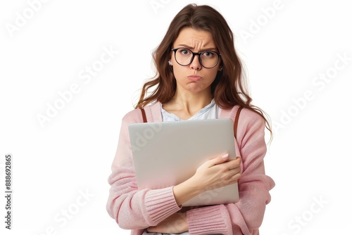 European woman holding a laptop looking techsavvy   349 woman, business, student, businesswoman, laptop, beauty, computer, people, person, book, smile, smiling, holding, education, notebook, glasses,  © jinna