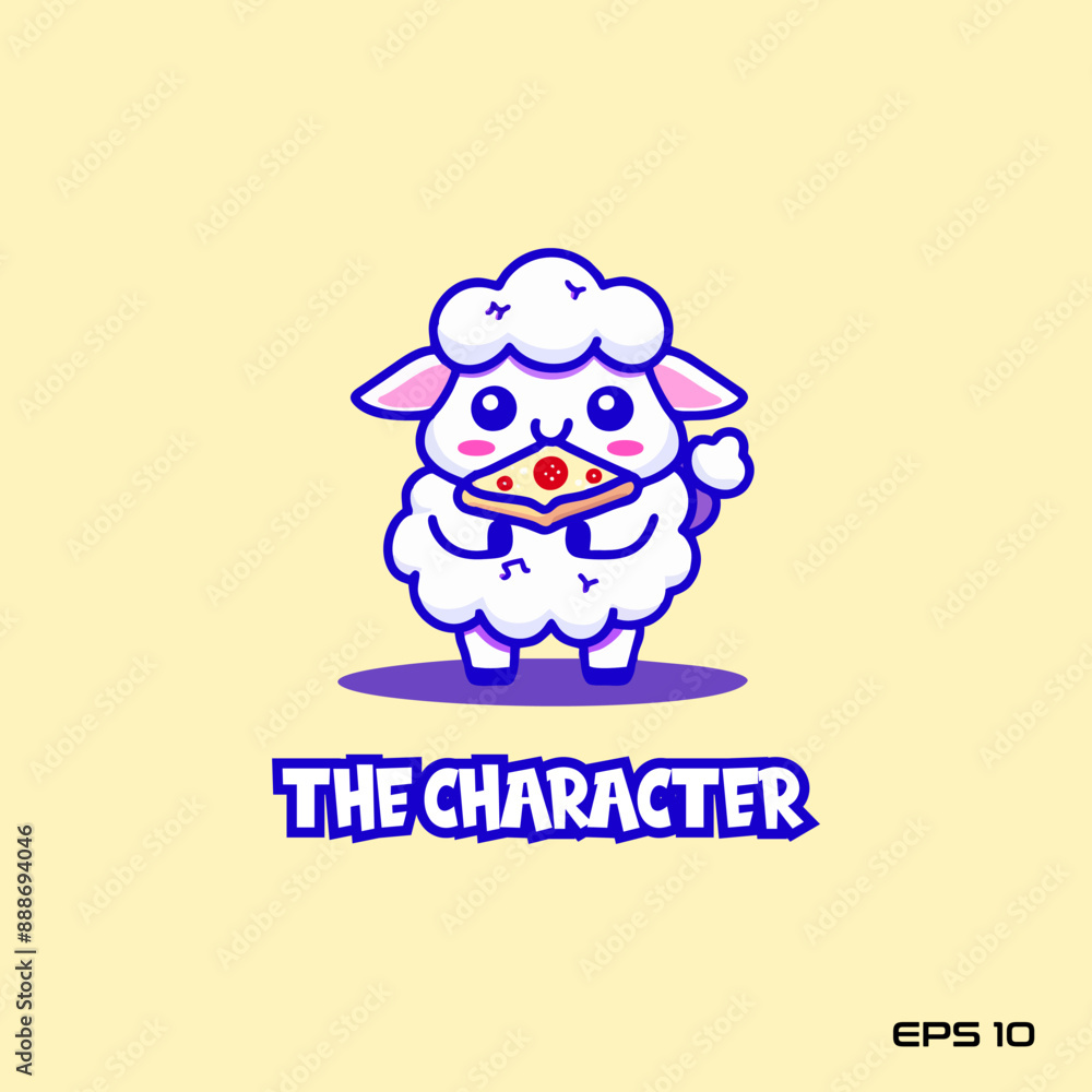 cute sheep holding pizza, character, vector, illustration, eps 10, mascot, logo cute sheep holding pizza, character, vector, illustration, eps 10, mascot, logo
