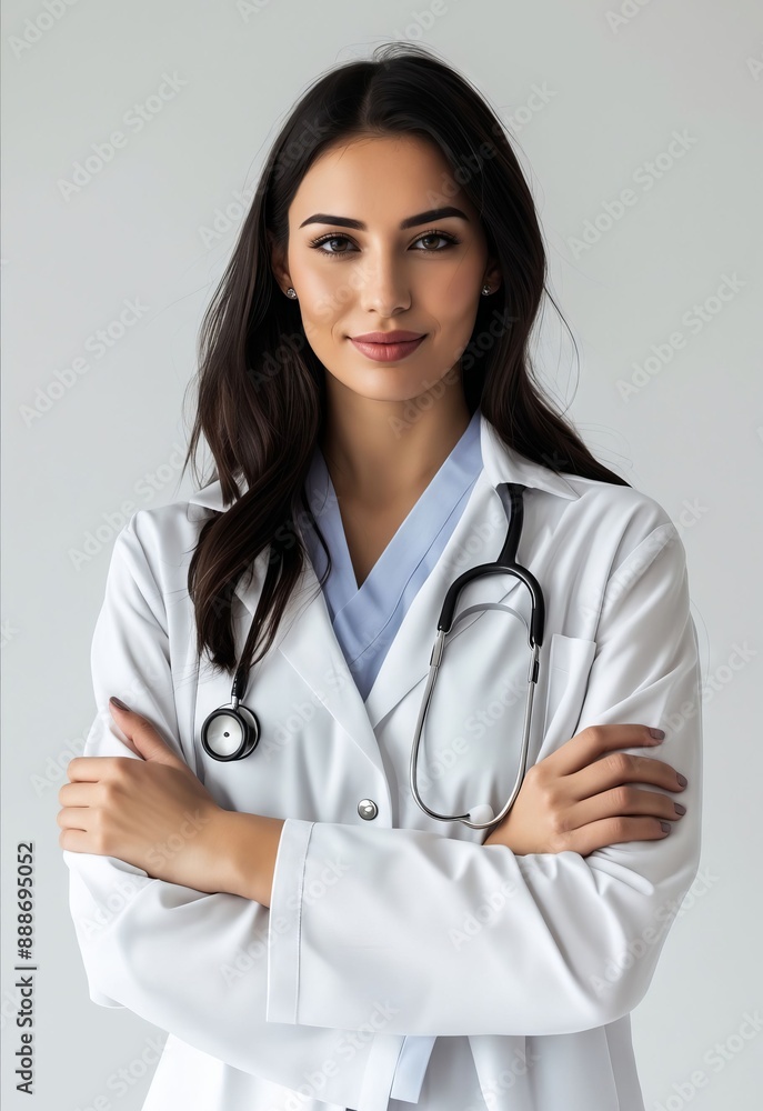 A beautiful female doctor with her arms crossed. A beautiful female doctor with her arms crossed.