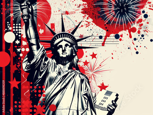  celebrating USA Independence Day. Statue of liberty holding USA flag. AI generative.