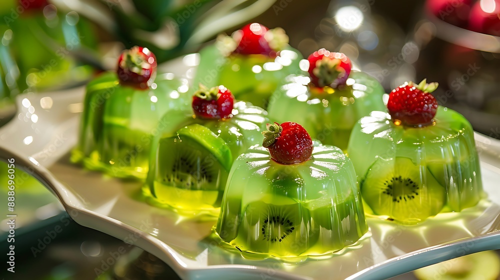 A serving tray of green jelly desserts