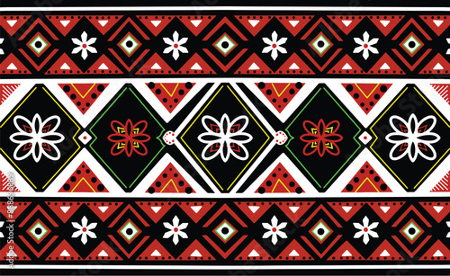 Traditional Sami pattern design in digital brush style on isolated black background. The pattern has a symmetrical geometric shape. Includes diamonds and stars arranged to create intricate designs.
