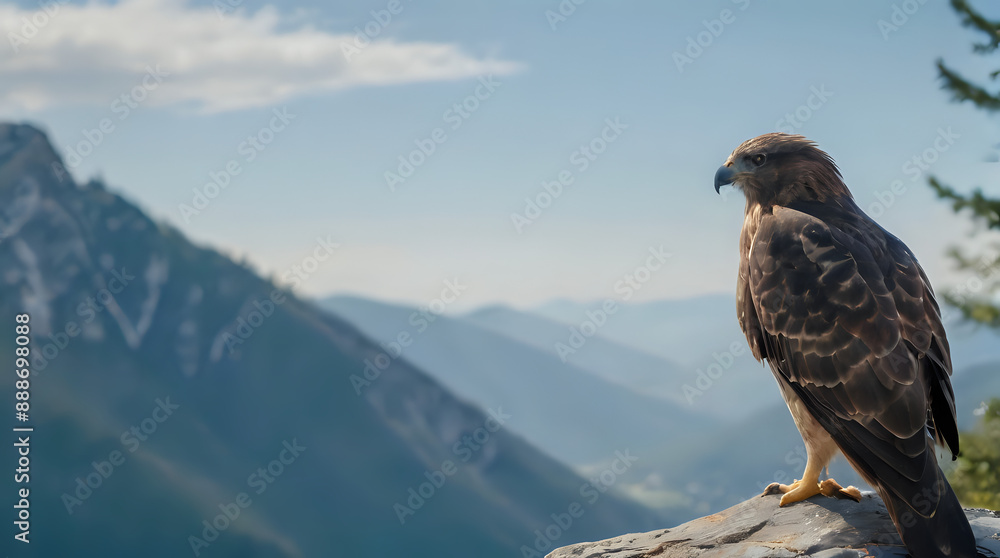 Fototapeta premium a bird that is sitting on a rock in the mountains