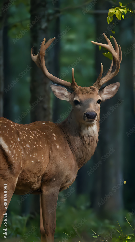 a deer that is standing in the woods with its antlers a deer that is standing in the woods with its antlers