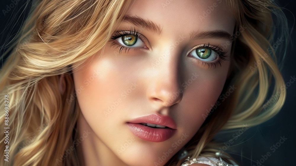 Fototapeta premium A beautiful blonde woman with green eyes.