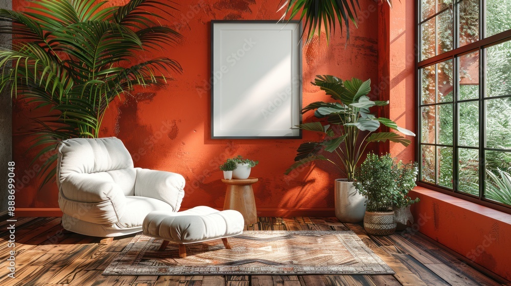 Cozy Living Room with Red Walls and a Large Window Cozy Living Room with Red Walls and a Large Window