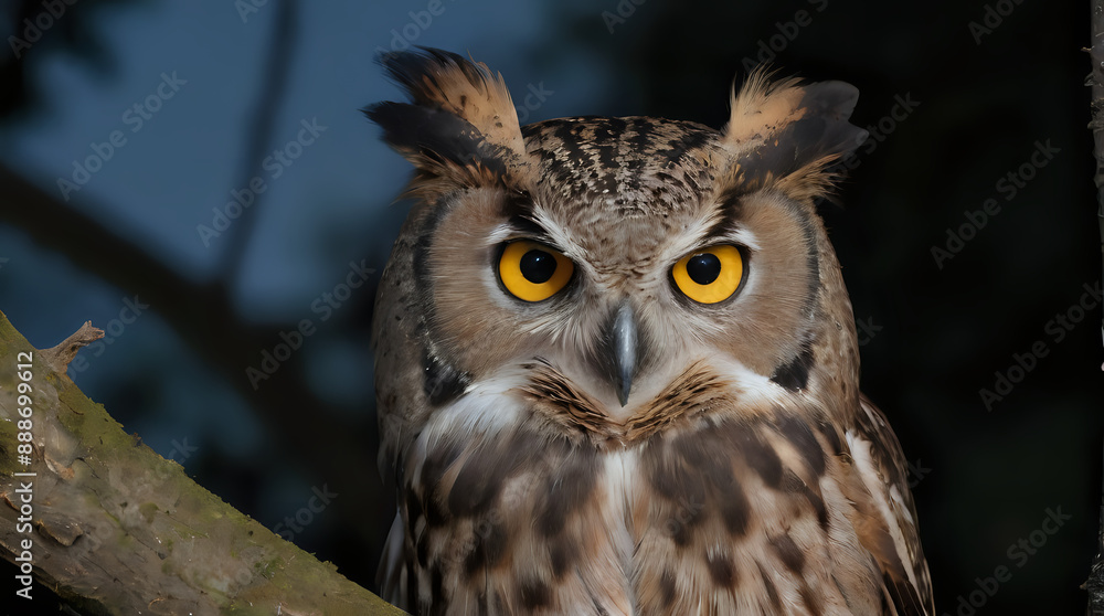 a owl that is sitting on a branch with yellow eyes a owl that is sitting on a branch with yellow eyes