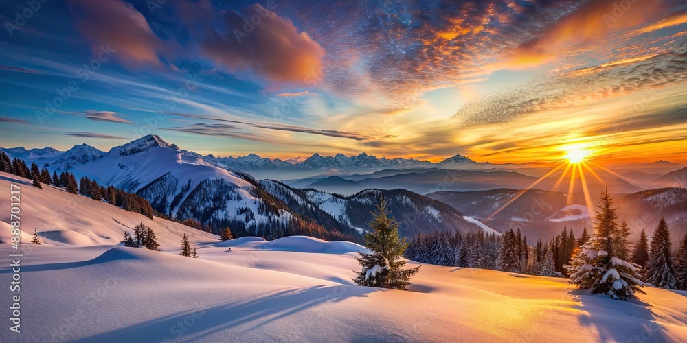 Sunset over snow-covered mountains in winter , mountain, snow, sunset, winter, nature, landscape, scenic, cold, dusk Sunset over snow-covered mountains in winter , mountain, snow, sunset, winter, nature, landscape, scenic, cold, dusk