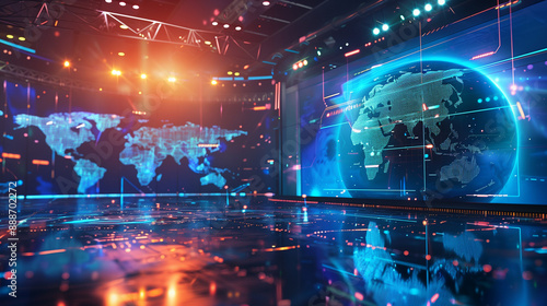 Digital World Studio Background for Live Breaking News and Global News Reports
