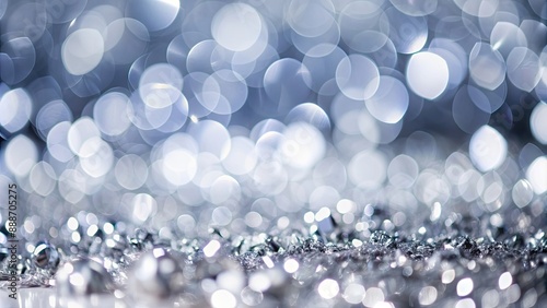 Silver background with abstract bokeh lights creating a festive Christmas atmosphere, Silver, background, abstract, bokeh