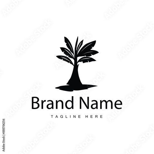 Banana Tree Logo, Tropical Fruit Plant Flat Silhouette Template Illustration Design