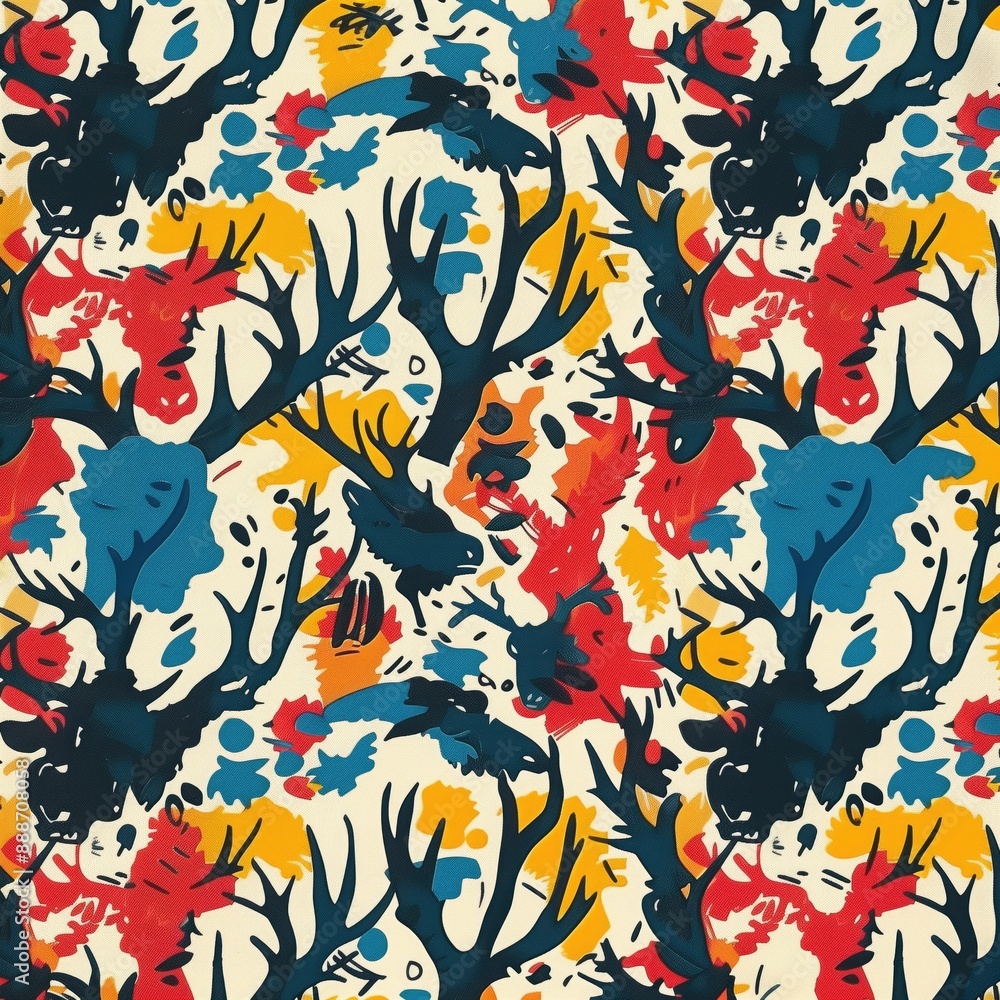 Fototapeta premium Rustic Hunting Pattern Background, Contemporary Outdoors Wallpaper, Nature Lover Wildlife Backdrop Concept, Camping Hunter Hiker Textile Design, Wilderness Forest and Animal Themed Art