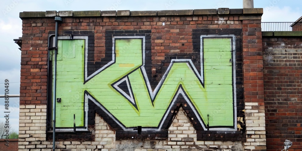Fototapeta premium Graffiti of large K and W letters painted in vibrant colors on a brick wall , graffiti, street art, urban, spray paint