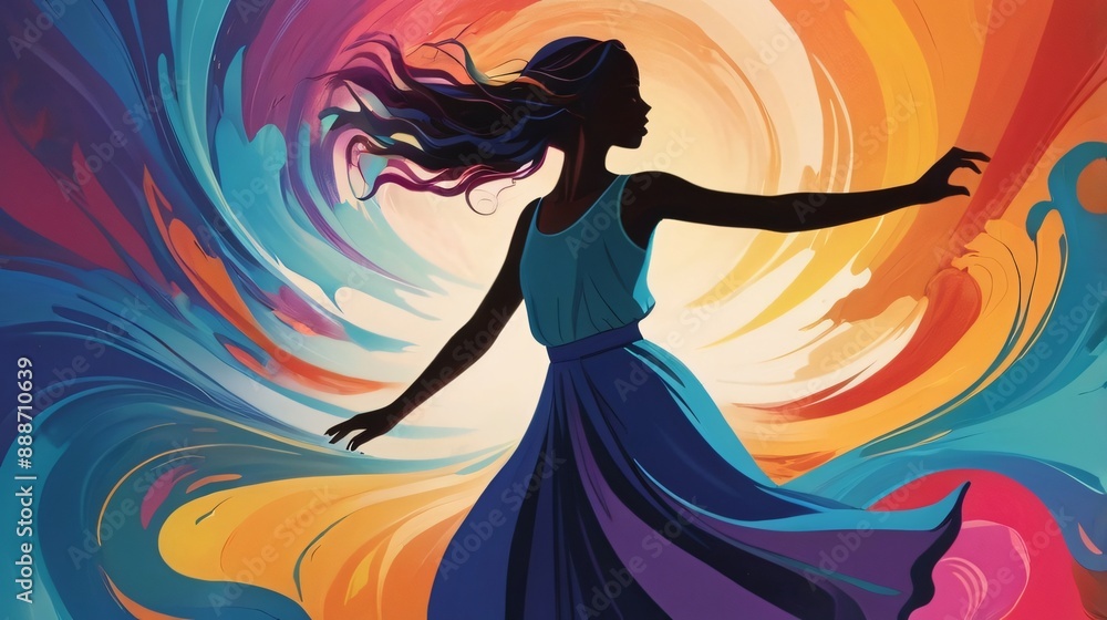 silhouette of girl doing dancing with colorfull background silhouette of girl doing dancing with colorfull background