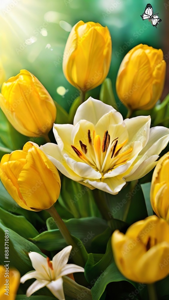 Stunning Bouquet of Yellow Tulips and White Lilies. Made with Generative AI Technology Stunning Bouquet of Yellow Tulips and White Lilies. Made with Generative AI Technology