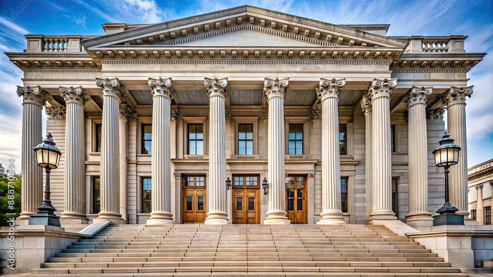 Fototapeta premium Neo classical courthouse facade with ornate columns and grand entrance , classical, courthouse, facade, architecture